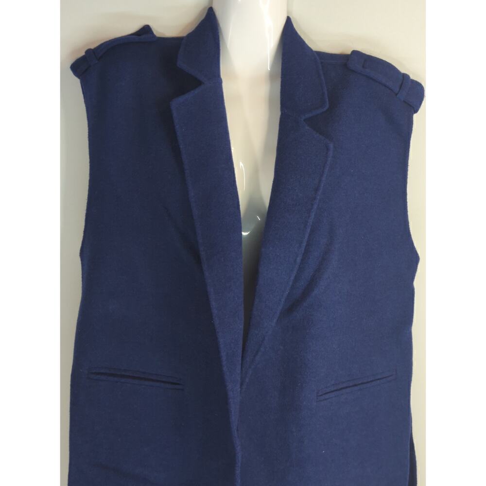 Sandro Paris Blue Wool Belted Vest Long Coat Outdoor Topper Layer Size 8 - Picture 3 of 13